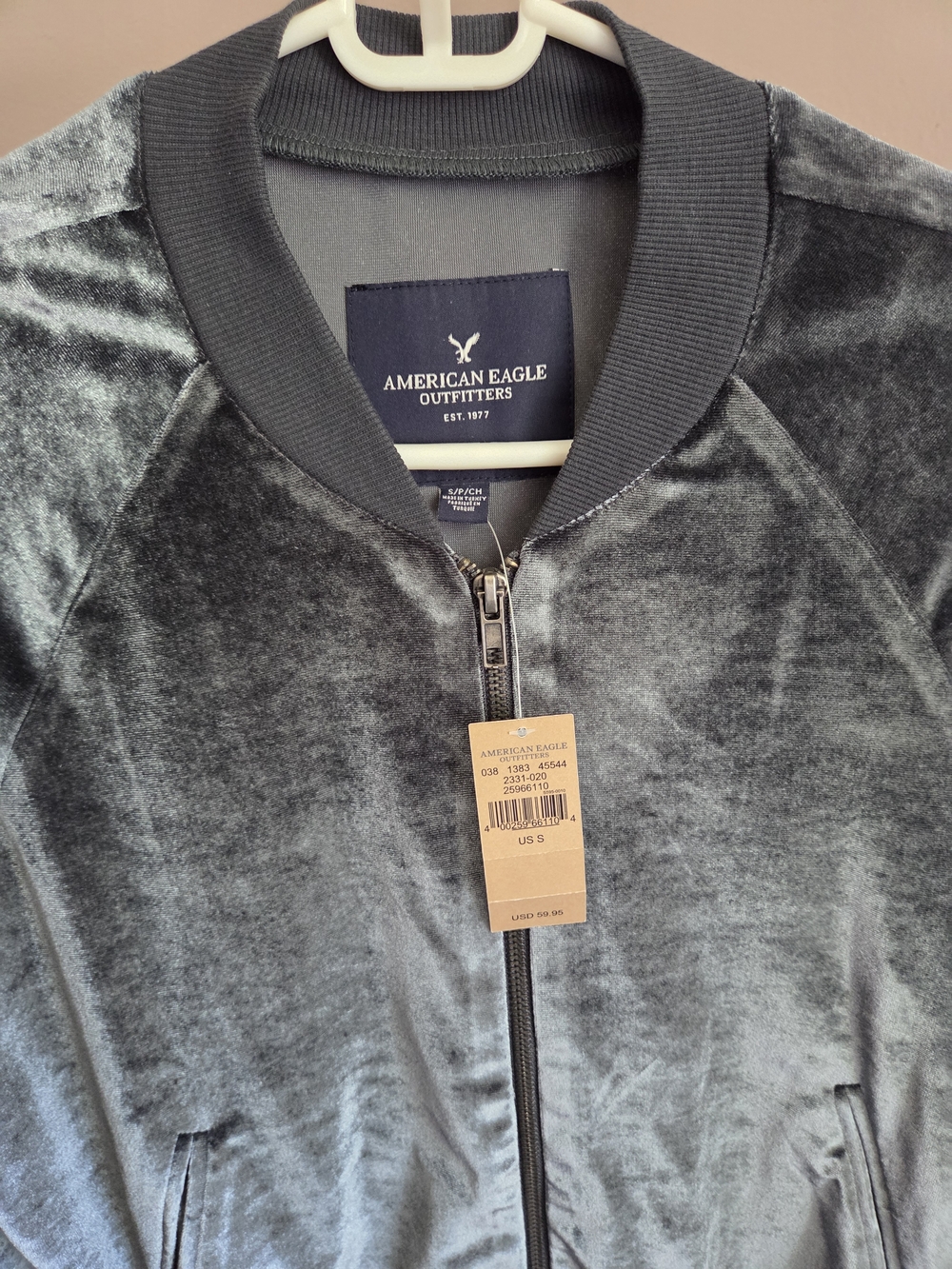 New American Eagle Outfitters Cool Blue Velvet Bomber Jacket